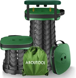 Folding Camping Stool, Square Collapsible Portable Stool,Collapsible Stool with Elastic Seat Cushion& Adjustable Nylon Bag, Sturdy Lightweight Telescoping Foldable Stool,Max Load 485lb (Green)
