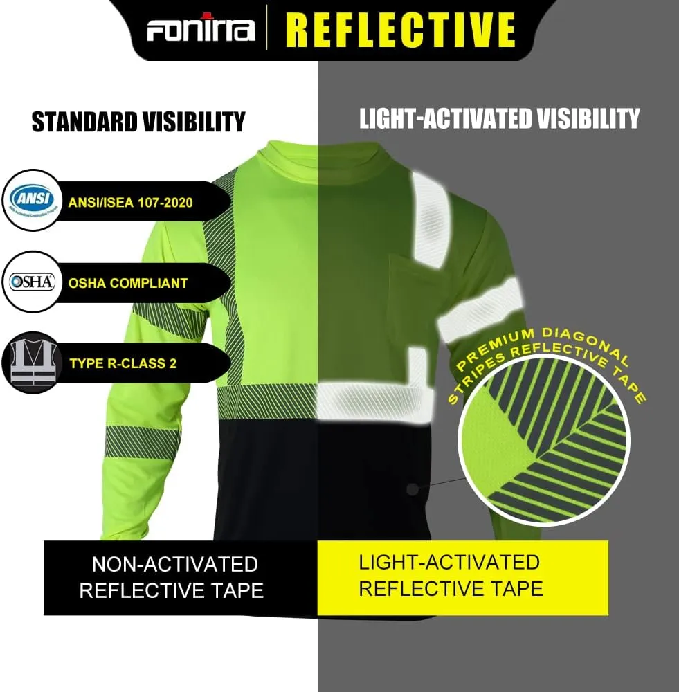 FONIRRA 3pcs Safety Reflective High Visibility T Shirts for Men with Long Sleeve Construction Work Shirts ANSI Class 3