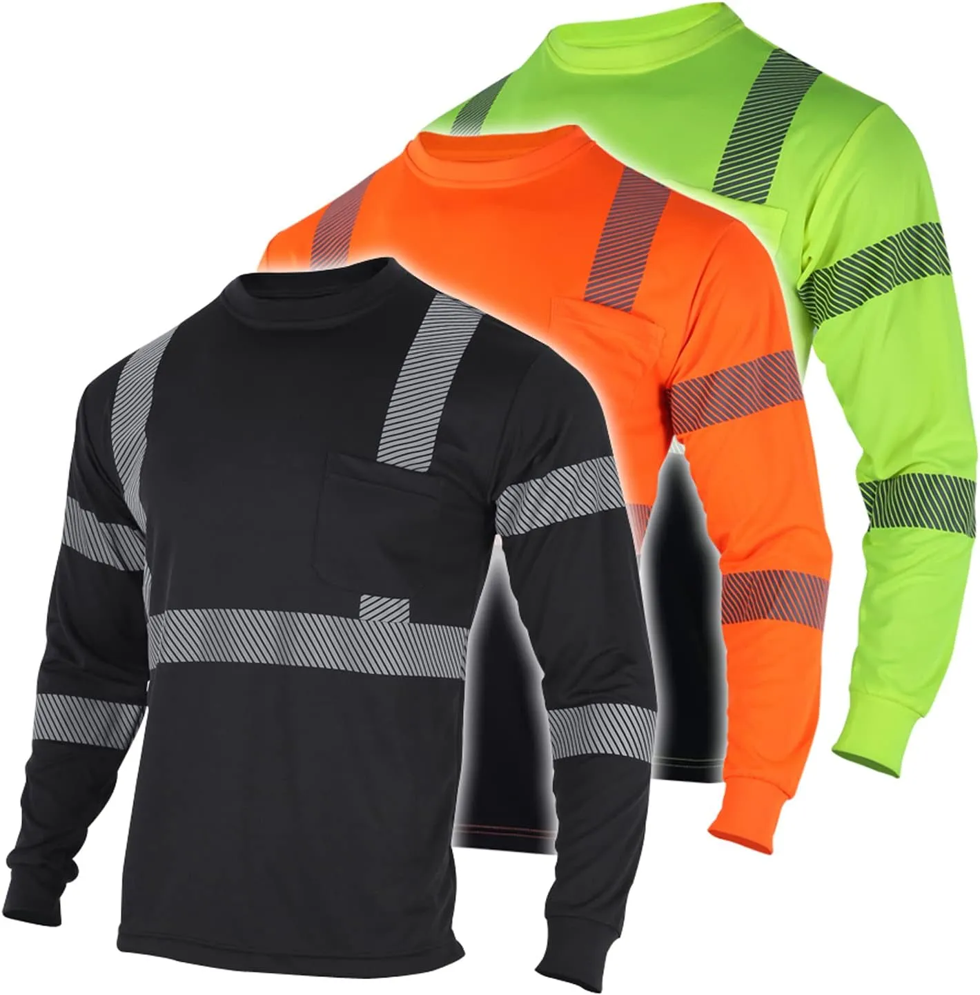 FONIRRA 3pcs Safety Reflective High Visibility T Shirts for Men with Long Sleeve Construction Work Shirts ANSI Class 3