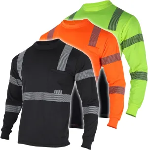 FONIRRA 3pcs Safety Reflective High Visibility T Shirts for Men with Long Sleeve Construction Work Shirts ANSI Class 3