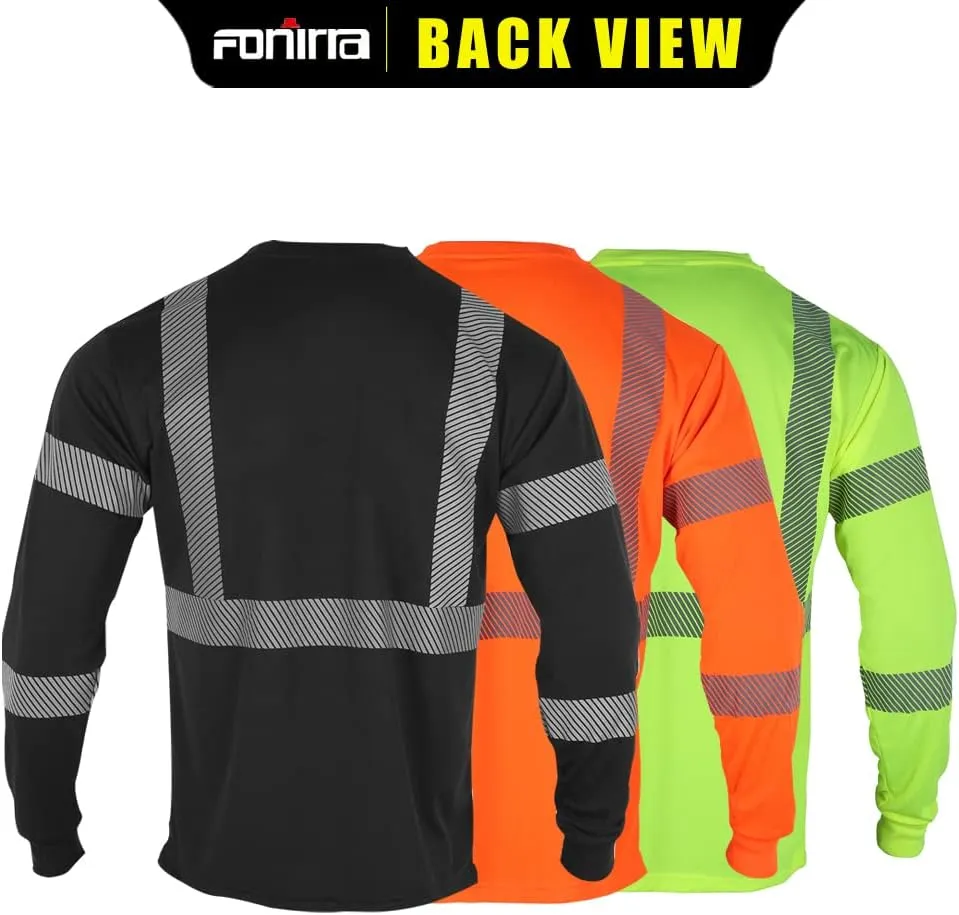 FONIRRA 3pcs Safety Reflective High Visibility T Shirts for Men with Long Sleeve Construction Work Shirts ANSI Class 3