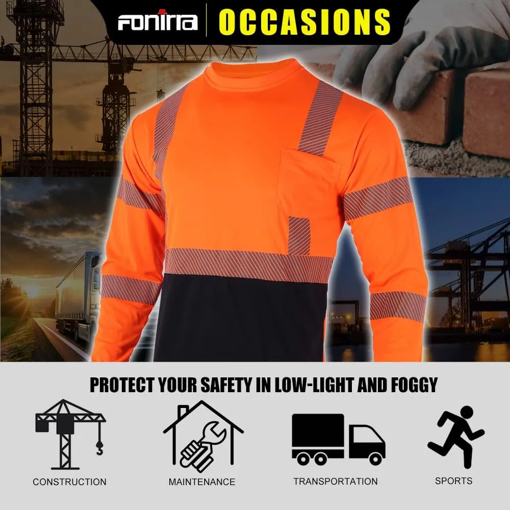 FONIRRA 3pcs Safety Reflective High Visibility T Shirts for Men with Long Sleeve Construction Work Shirts ANSI Class 3