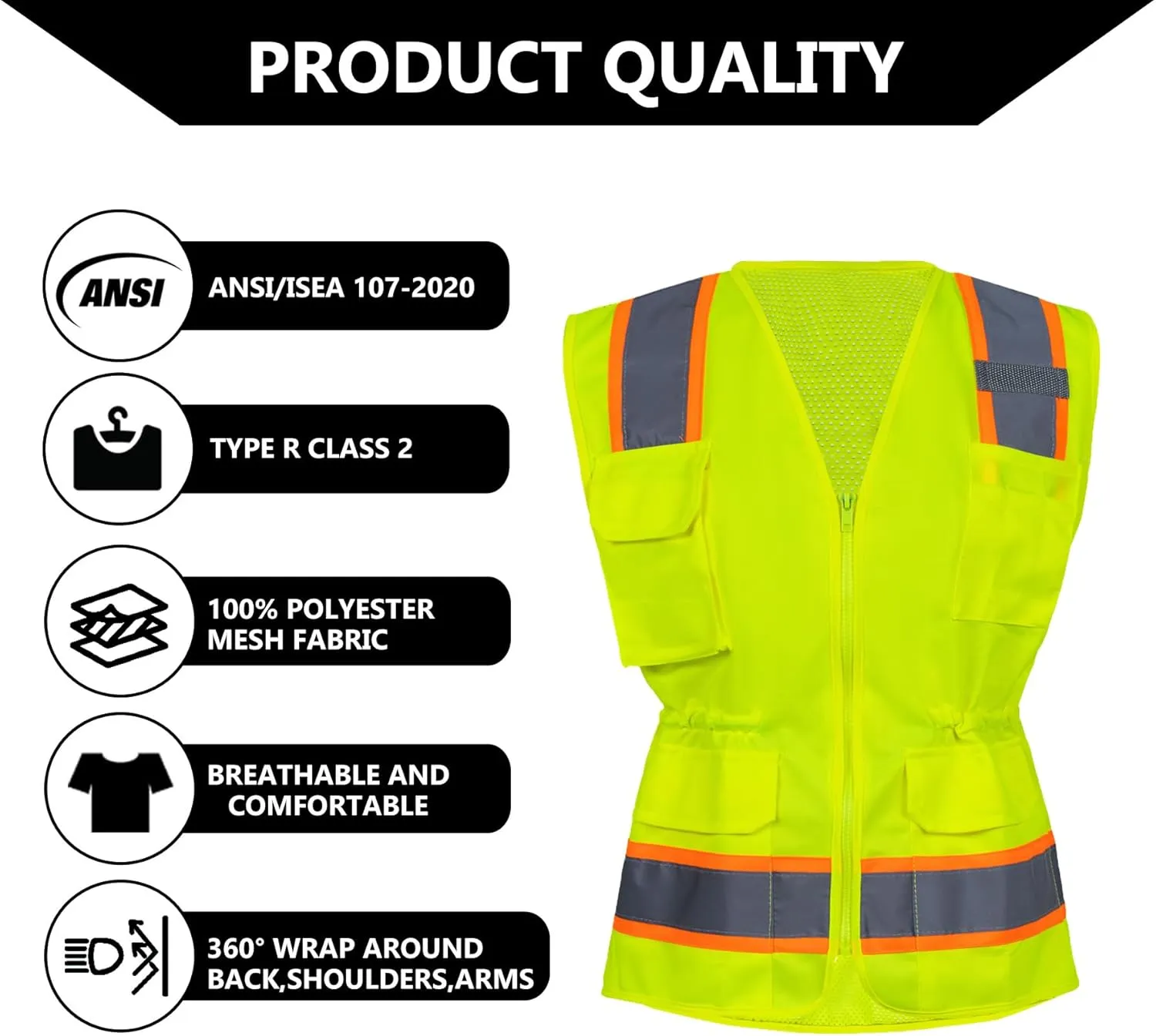 FONIRRA Hi Vis Safety Vest for Women Reflective ANSI Class 2 High Visibility Work Construction Short Sleeve
