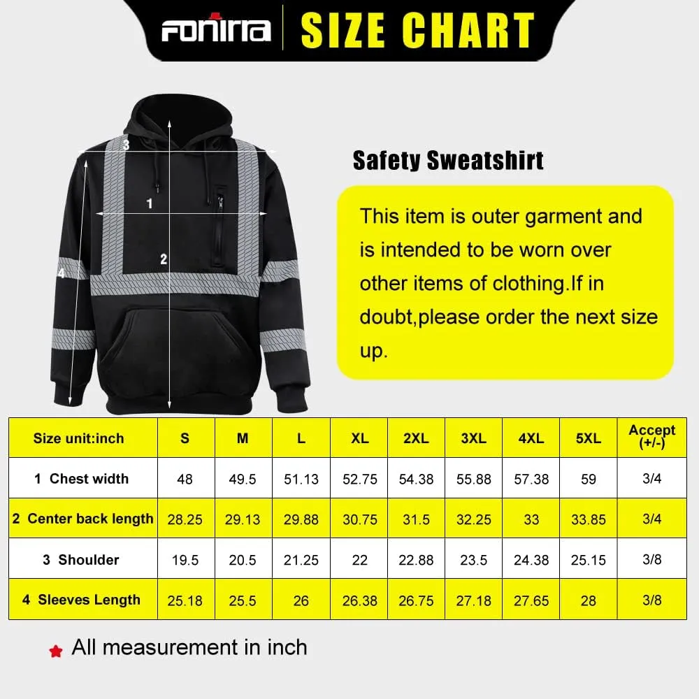 FONIRRA High Visibility Safety Fleece Hoodie for Men Reflective Sweatshirt ANSI Class 3 with Black Bottom(Black,M)