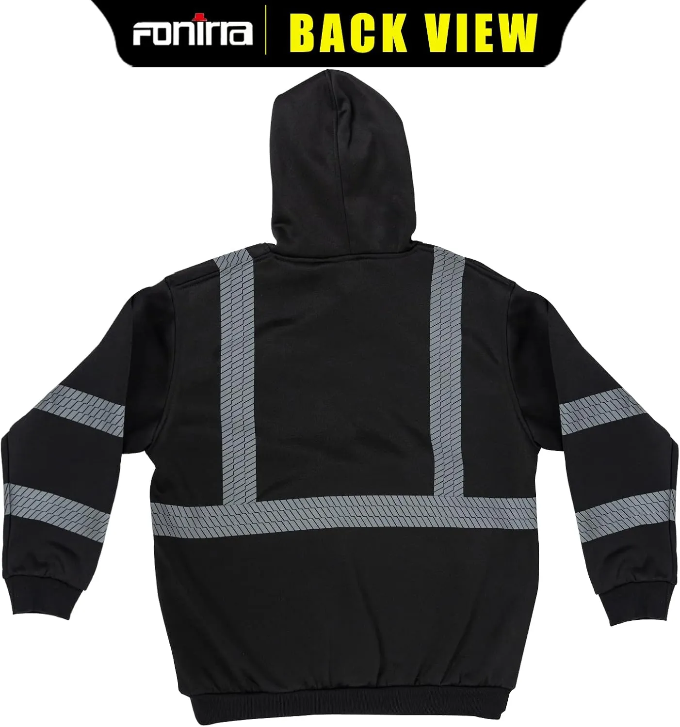 FONIRRA High Visibility Safety Fleece Hoodie for Men Reflective Sweatshirt ANSI Class 3 with Black Bottom(Black,M)