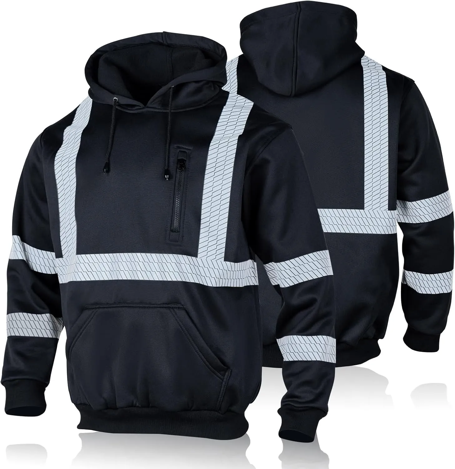 FONIRRA High Visibility Safety Fleece Hoodie for Men Reflective Sweatshirt ANSI Class 3 with Black Bottom(Black,M)
