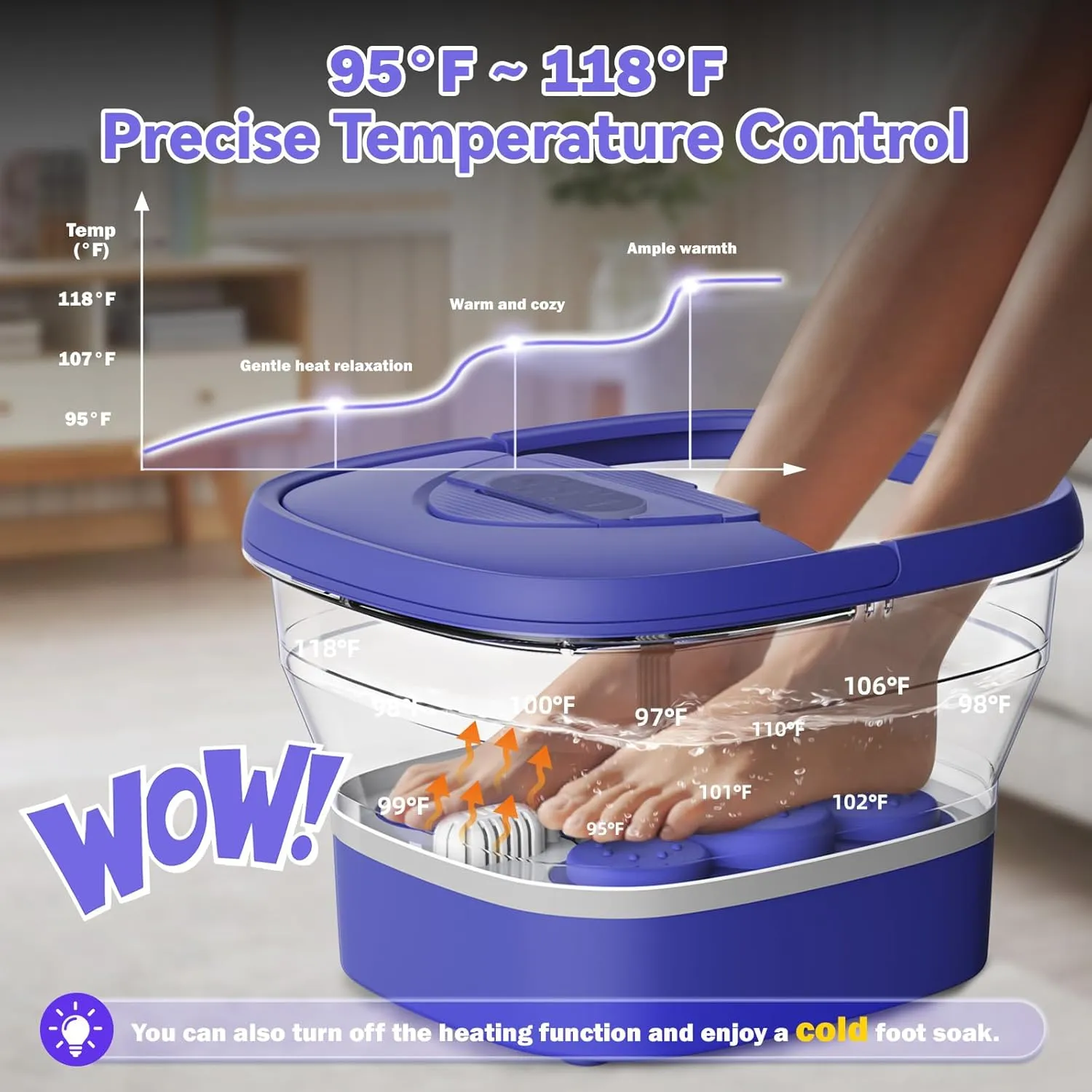 Foot Spa Collapsible, Foot Bath Massager with Heat, Remote, Timer, and 24 Motorized Shiatsu Massage Balls, Foot Soaking Tub Supports Hot/Cold Water Soaking