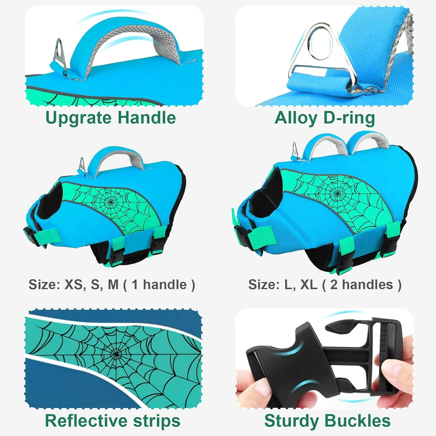 Fragralley Dog Life Jacket with High Buoyancy, Reflective Strips, Rescue Handle, Adjustable Fit, Quick Release Buckles, Tear-Resistant Nylon, Swim Life Vest for Small Medium Large Dogs