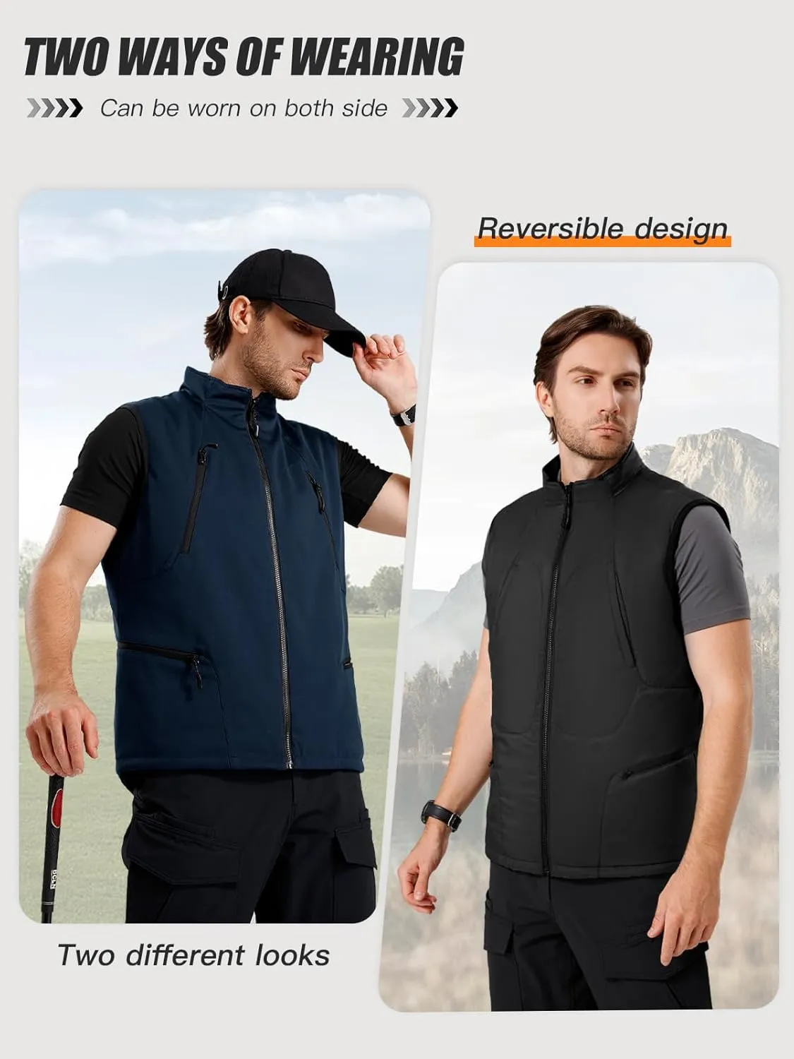 FREE SOLDIER Men's Lightweight Golf Vest Outerwear Windproof Reversible Sleeveless Softshell Jacket Running Vest