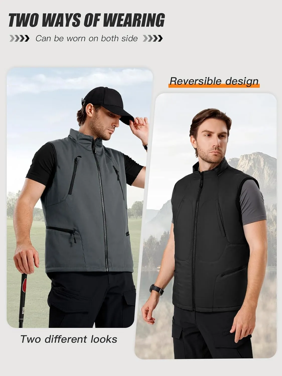 FREE SOLDIER Men's Lightweight Golf Vest Outerwear Windproof Reversible Sleeveless Softshell Jacket Running Vest