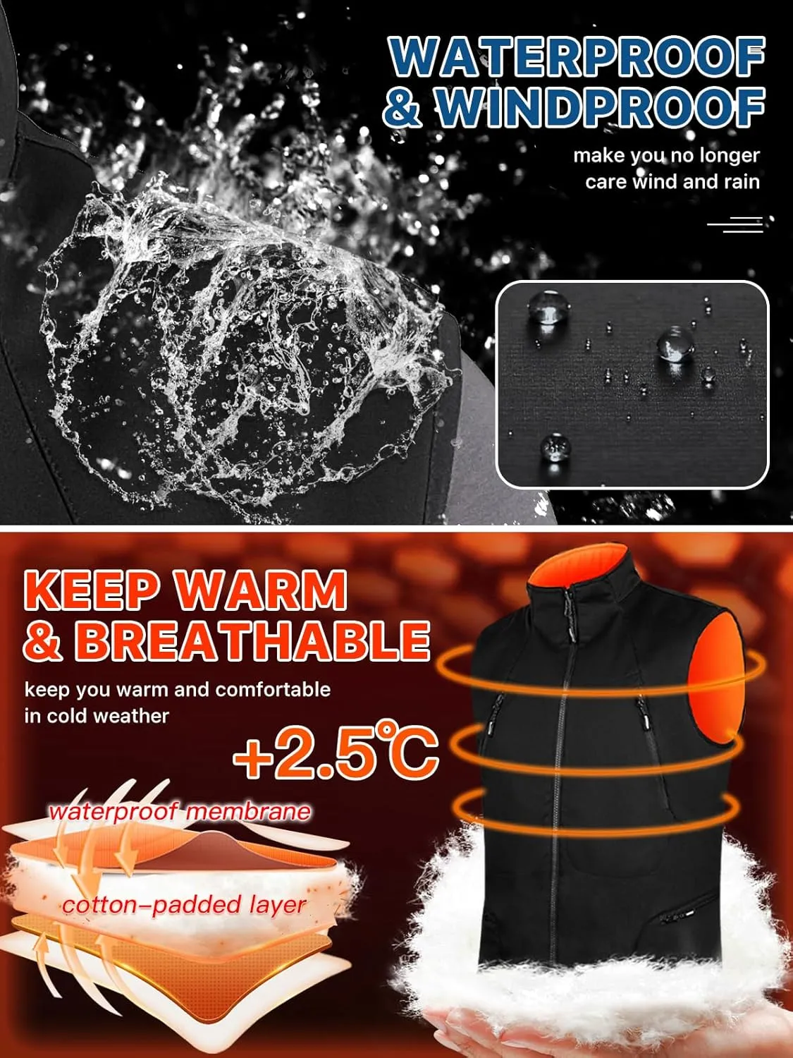 FREE SOLDIER Men's Warm Golf Vest Outerwear Windproof Reversible Puffer Vest Sleeveless Jacket for Casual Hiking Travel
