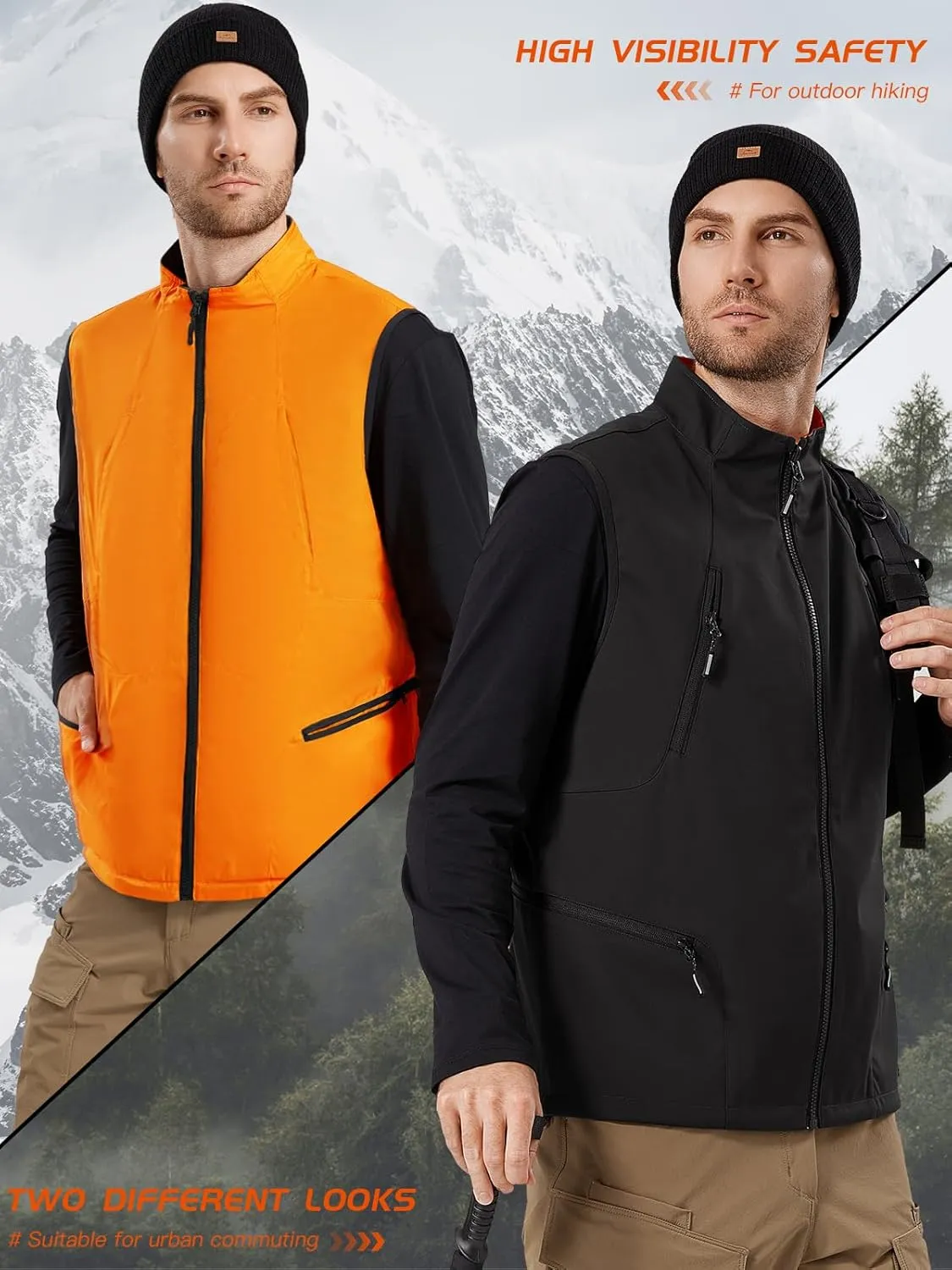 FREE SOLDIER Men's Warm Golf Vest Outerwear Windproof Reversible Puffer Vest Sleeveless Jacket for Casual Hiking Travel