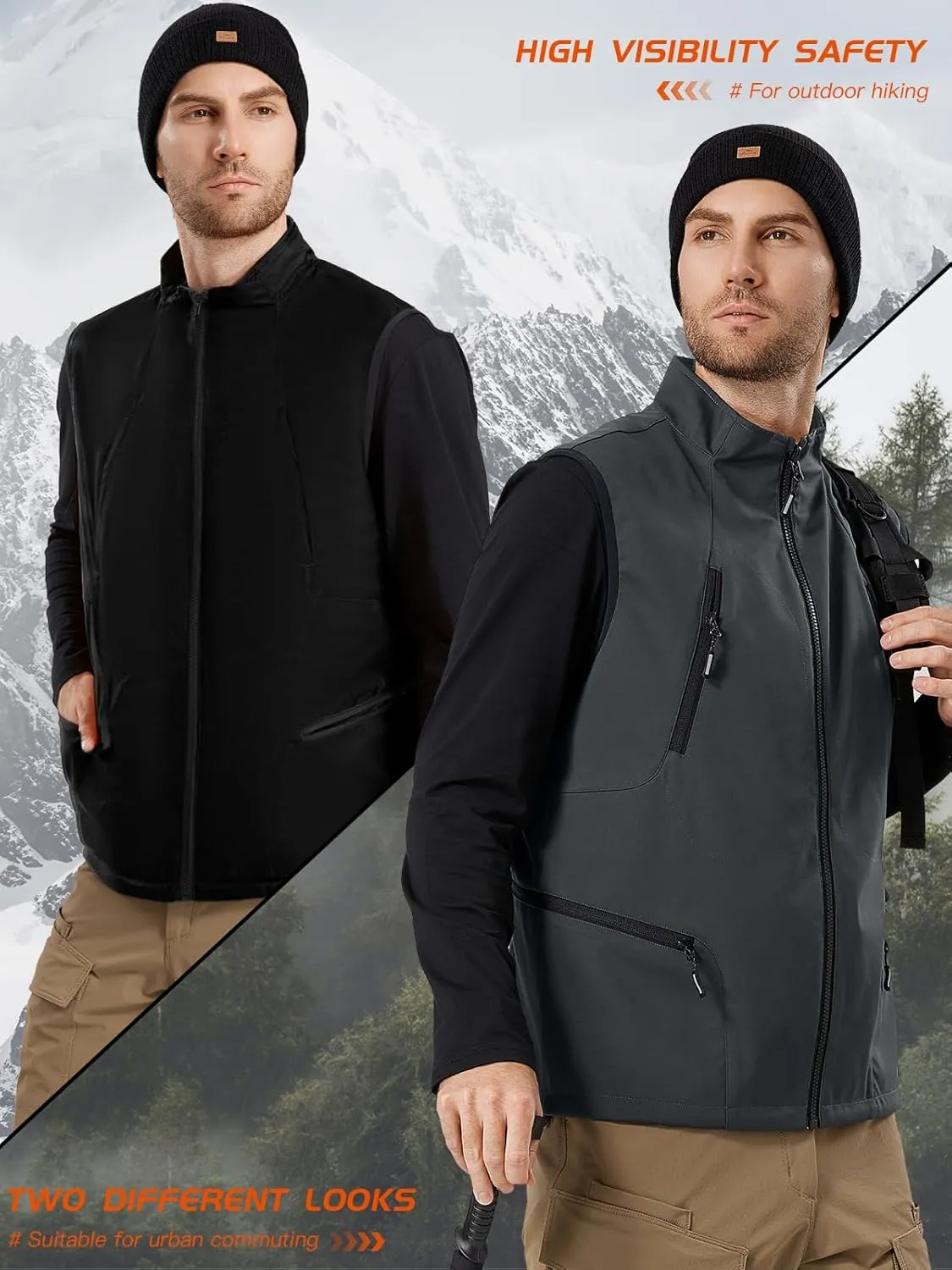 FREE SOLDIER Men's Warm Golf Vest Outerwear Windproof Reversible Puffer Vest Sleeveless Jacket for Casual Hiking Travel