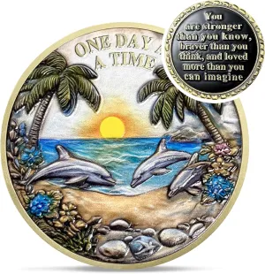Freedom Dolphins Sobriety Coin - Recovery Addiction Sunset Beach AA Coins - One Day at A Time NA AA Chips and Medallions - Celebrate Living Clean Narcotics Alcoholics Anonymous Gifts for Men Women
