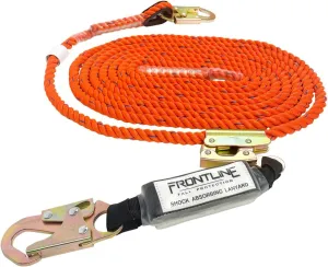 Frontline VLP25R3L Premium Vertical Lifeline with Openable Rope Grab 25' and Shock Pack | High Strength Rope | Fast and Easy Set-up | Double Locking Closing Mechanism | OSHA & ANSI Complaint