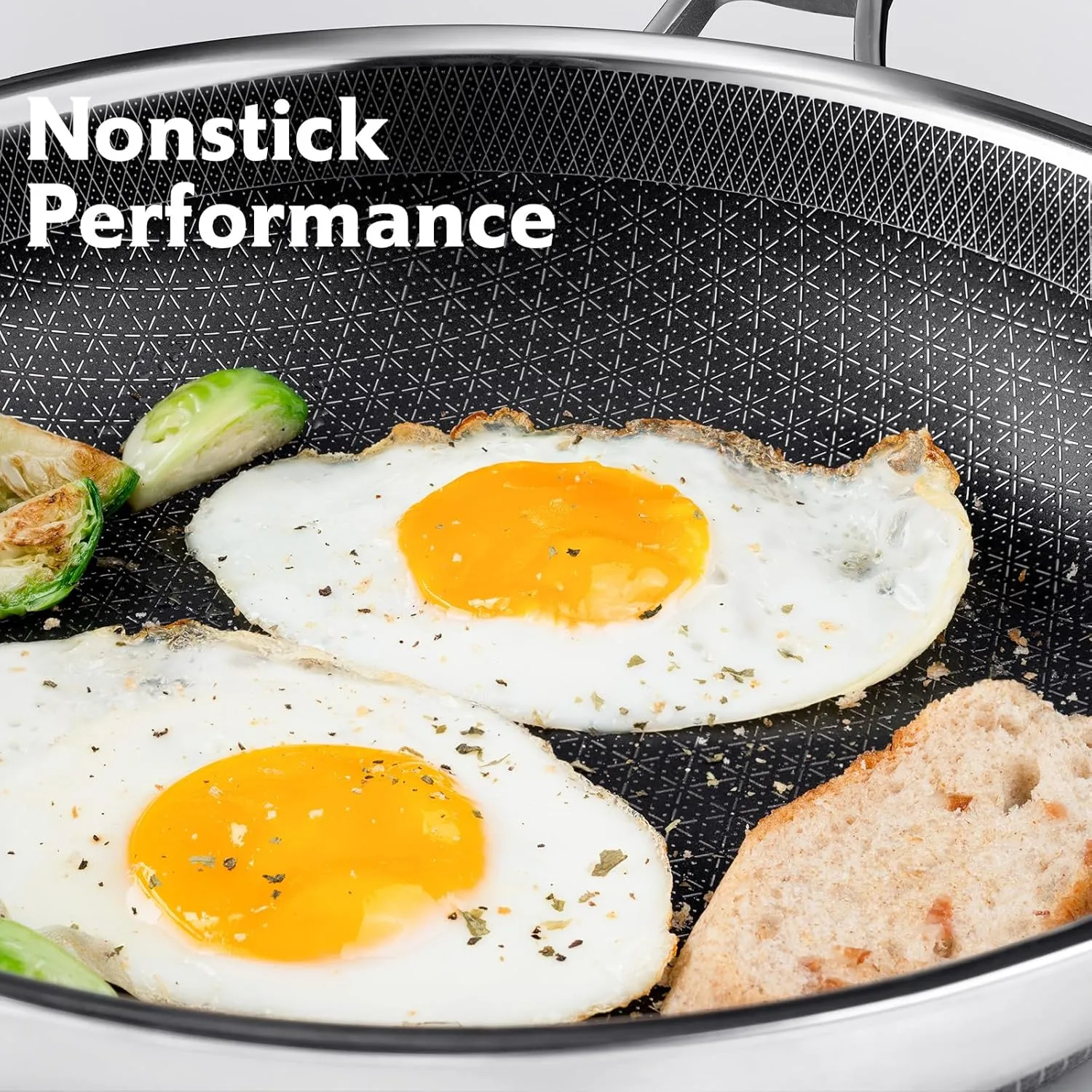 Frying Pan with Lid, 12 Inch Hybrid Non Stick Stainless Steel Skillets, Dishwasher Induction Oven Broiler Safe, Non Toxic Chef's Pan, PFOA Free Cookware