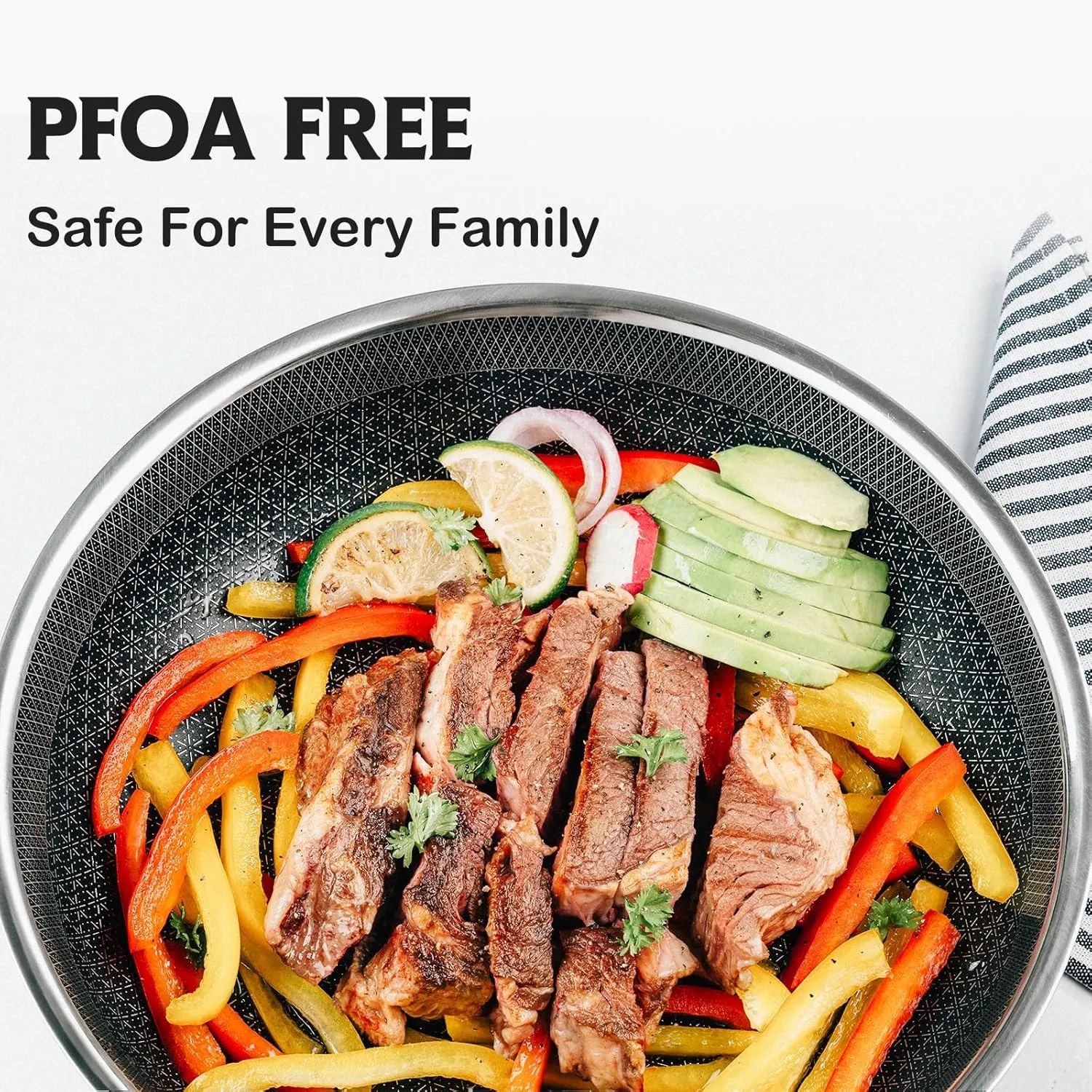 Frying Pan with Lid, 12 Inch Hybrid Non Stick Stainless Steel Skillets, Dishwasher Induction Oven Broiler Safe, Non Toxic Chef's Pan, PFOA Free Cookware