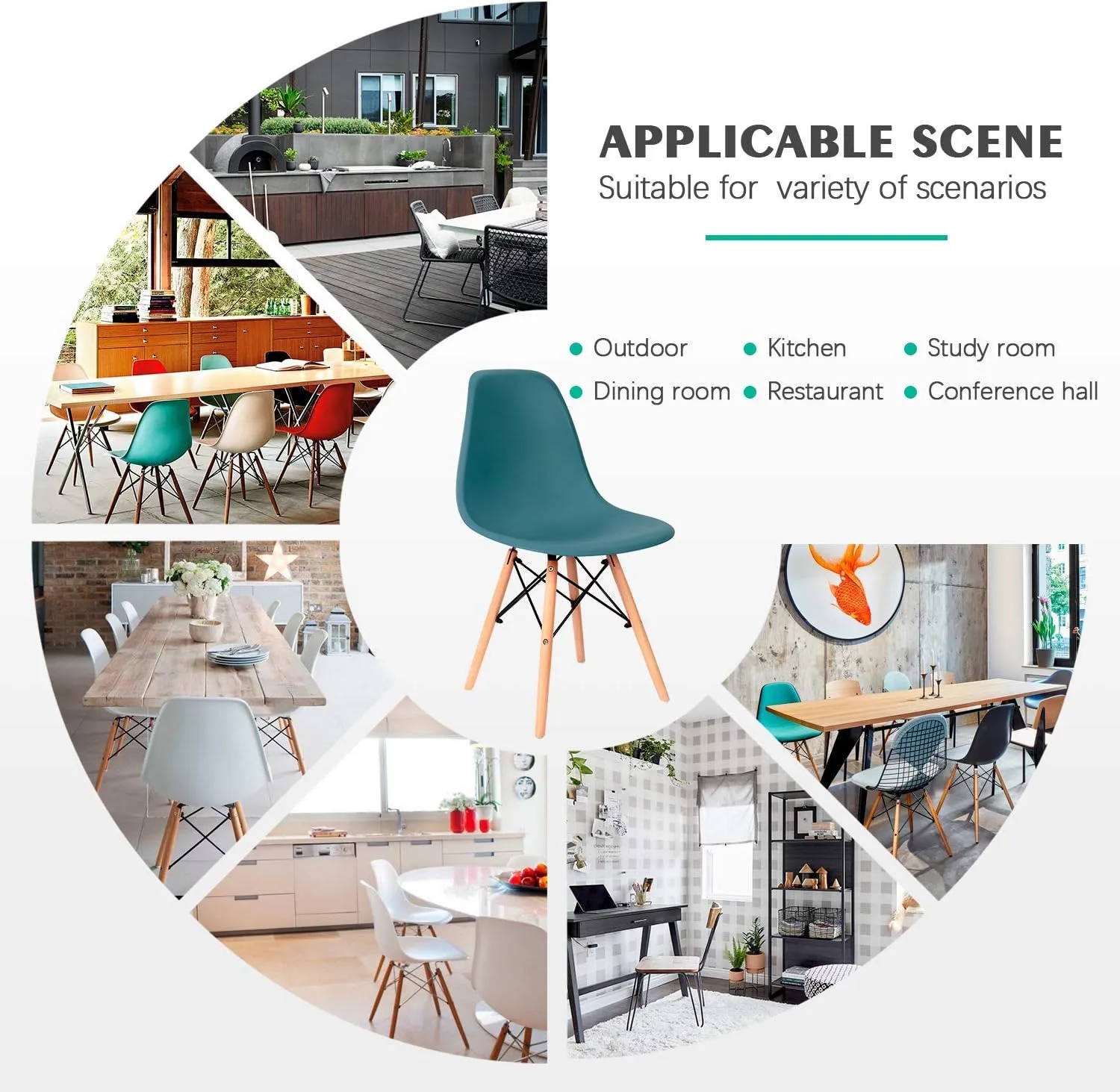 Furniwell Pre Assembled Modern Dining Chairs Mid Century Kitchen Chair Set Eiffel DSW Side Chair Indoor Plastic Shell Chairs Set of 4 (Green)