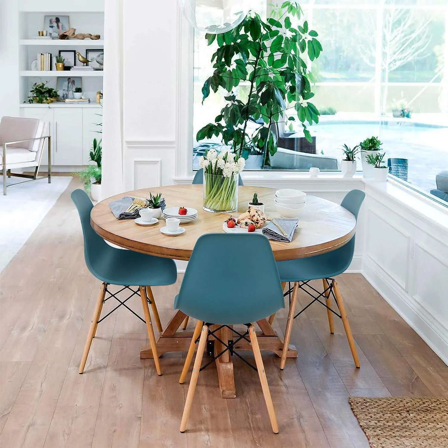 Furniwell Pre Assembled Modern Dining Chairs Mid Century Kitchen Chair Set Eiffel DSW Side Chair Indoor Plastic Shell Chairs Set of 4 (Green)