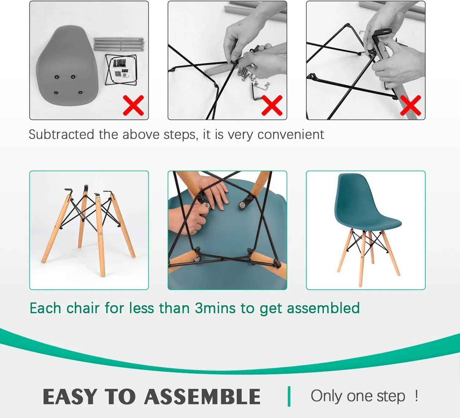 Furniwell Pre Assembled Modern Dining Chairs Mid Century Kitchen Chair Set Eiffel DSW Side Chair Indoor Plastic Shell Chairs Set of 4 (Green)