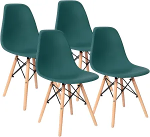 Furniwell Pre Assembled Modern Dining Chairs Mid Century Kitchen Chair Set Eiffel DSW Side Chair Indoor Plastic Shell Chairs Set of 4 (Green)