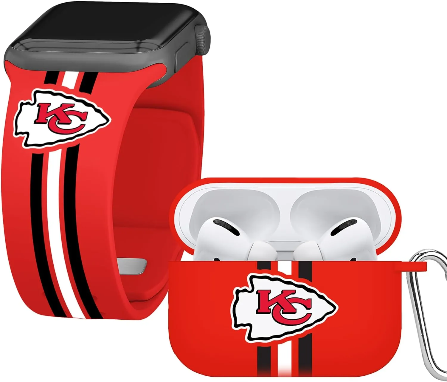 Game Time Kansas City Chiefs HD Combo Package Compatible with Apple Watch and AirPods Pro (Stripes)