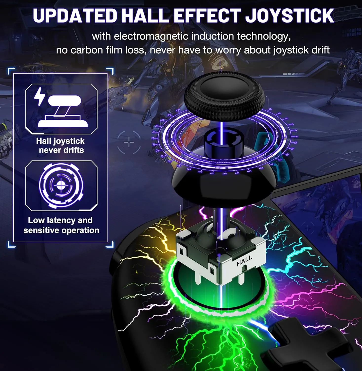 Gammeefy JC200 Switch Controller - Hall Effect One-Piece Wireless Switch Joypad (No Drift, No Deadzone) with 9 Color Lights for Nintendo Switch and Switch OLED