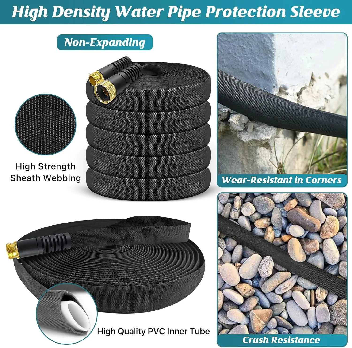 Garden Hose, 75ft Water Hose, Non-Expanding Outdoor Garden Hose with 3/4" Fittings, Water Pipe, Water Hose Useful House Gifts for Outdoor Lawn Car Watering Plants