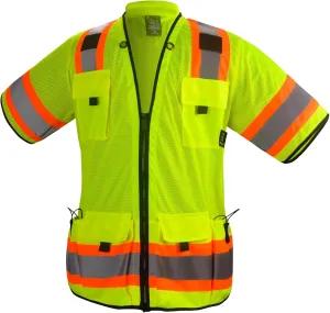 Gasoline Hi-Vis Sleeved Safety Vest For Men-Class 3 Heavy Woven Engineer Vest with Padded Neck to Support, surveyor vest