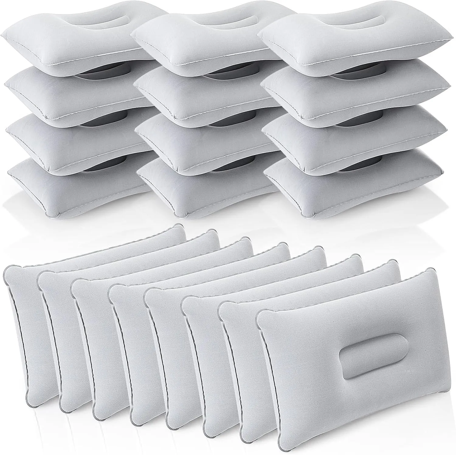 Geelin 20 Pack Inflatable Pillows for Camping Travel Beach Vacation Sand Squared Flocked Soft Fabric Backpacking Ultralight Pillows for Office Gray Sleeping Neck Head Lumbar Support