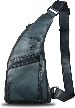 Genuine Leather Sling Bag for Men Vintage Handmade Crossbody Daypack Hiking Backpack Retro Crossbody Shoulder Bag (Brown)