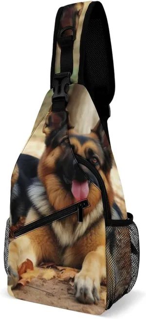 German Shepherd Dog Sling Bag with Rfid Blocking Causal Mens Crossbody Bag Lightweight Chest Pack Large Man Purse Travel Crossbody Backpack Shoulder Sling Backpack for Hiking Running Cycling