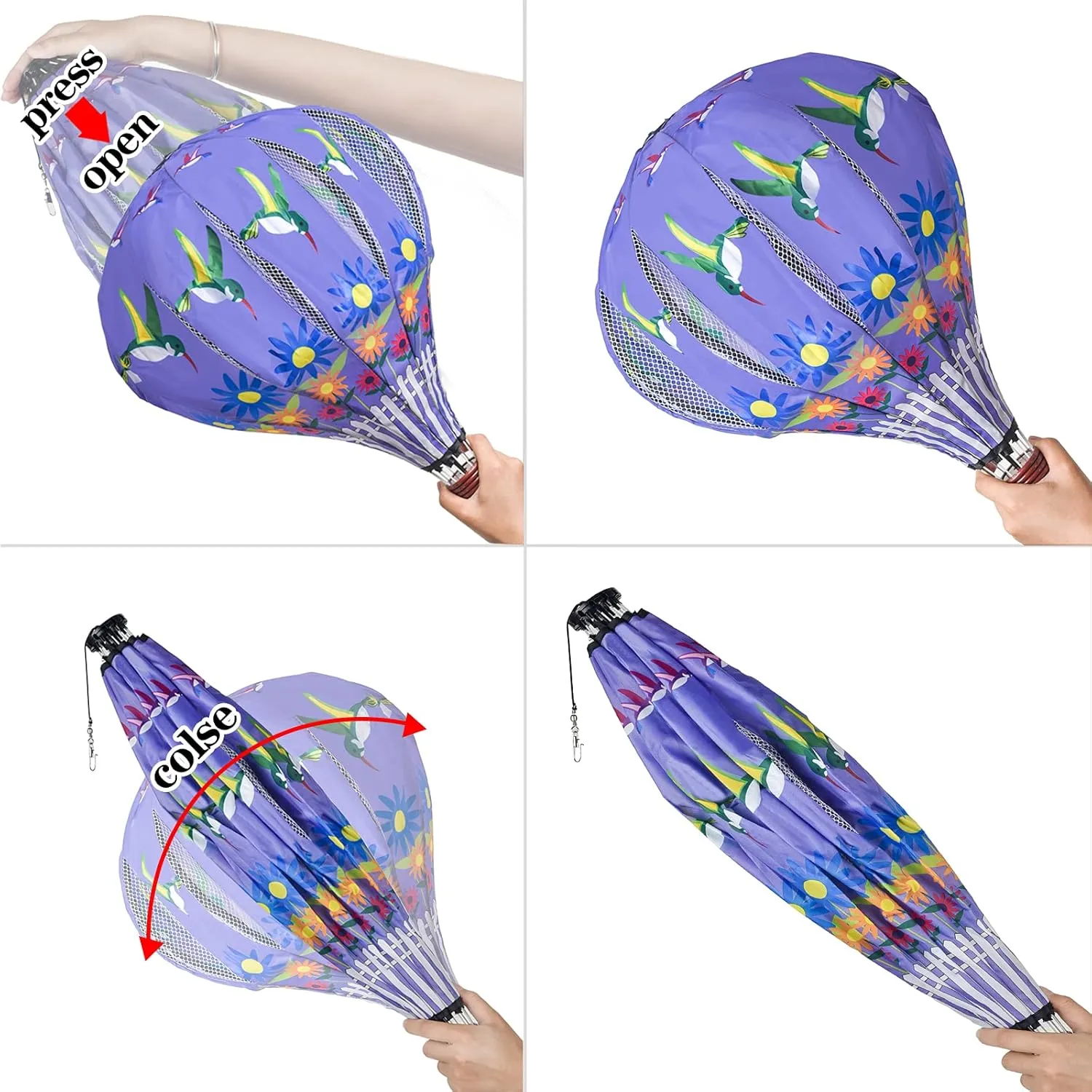 Giant Hummingbird Hot Air Balloon Garden Wind Spinners Large Pinwheels Whirligigs Windmill Toys for Kids Yard Decor Lawn Decorations Outdoor Whirlygig Windmills Wind Twister Everyday 59" L 2Pack
