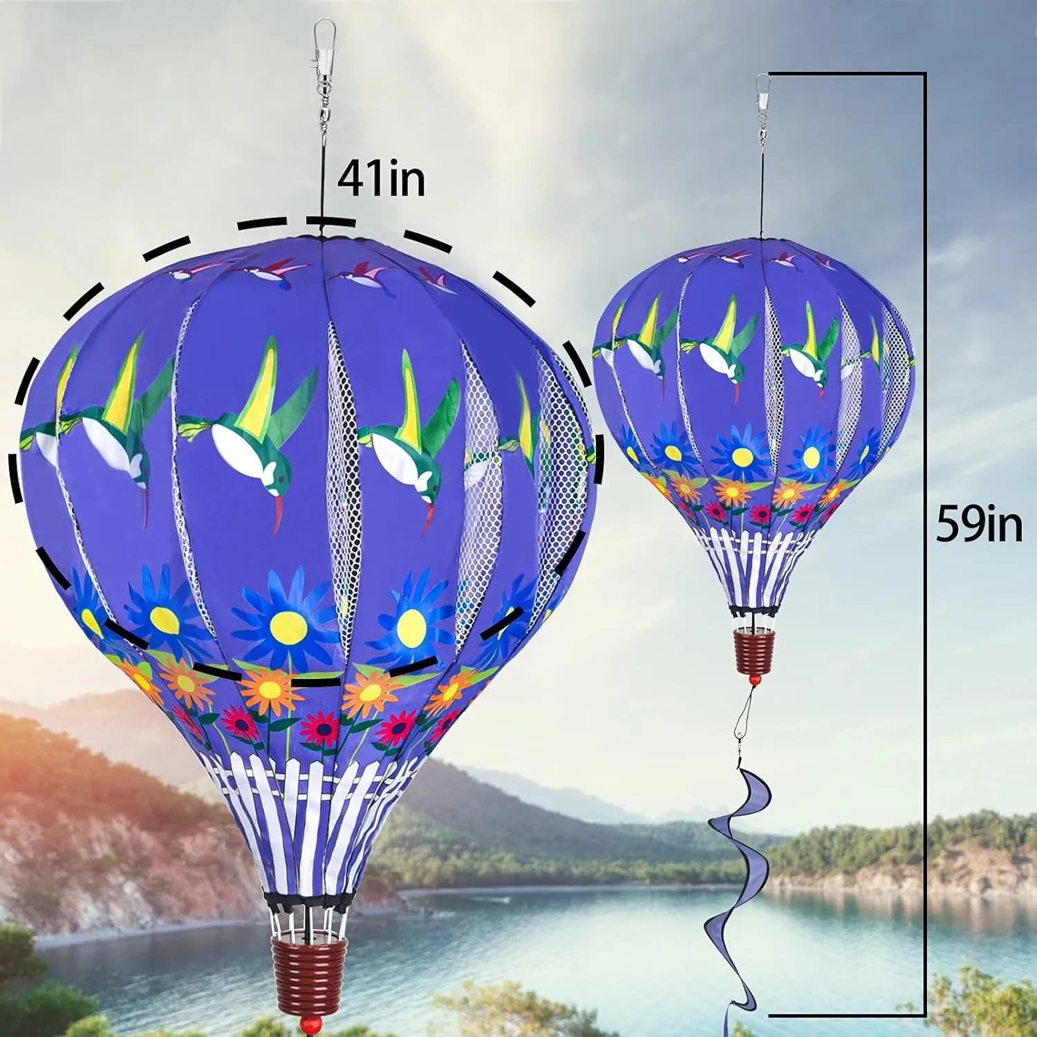 Giant Hummingbird Hot Air Balloon Garden Wind Spinners Large Pinwheels Whirligigs Windmill Toys for Kids Yard Decor Lawn Decorations Outdoor Whirlygig Windmills Wind Twister Everyday 59" L 2Pack