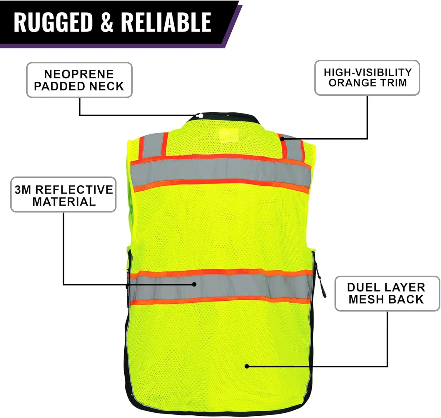 Global Glove GLO-099 Premium High-Visibility Surveyors Safety Vest, Lightweight and Breathable, Zipper Closure, 9 Pockets