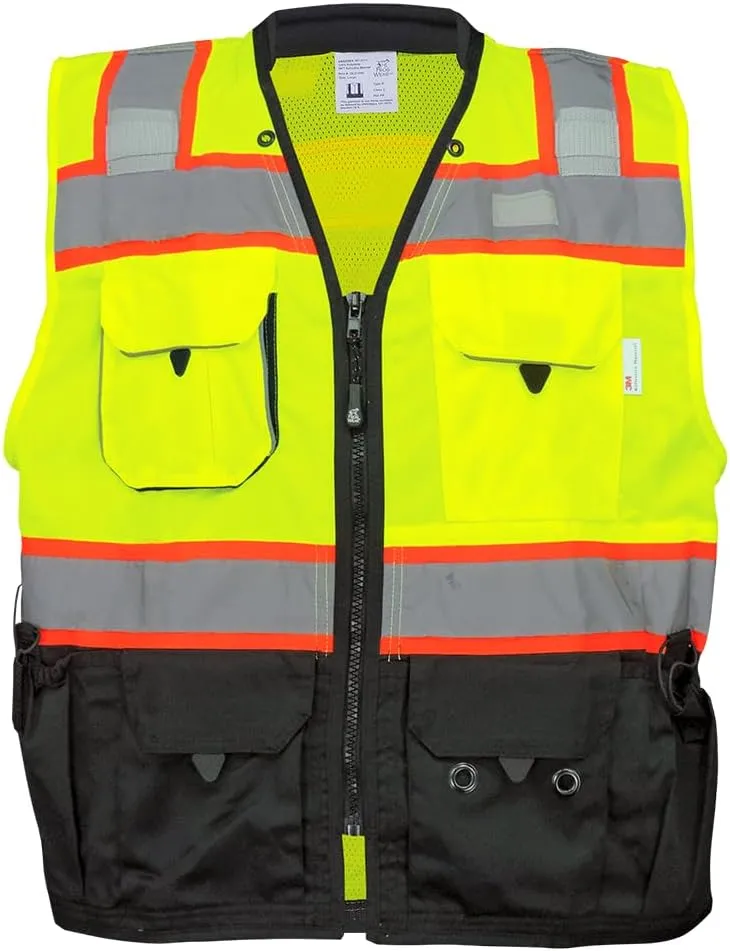 Global Glove GLO-099 Premium High-Visibility Surveyors Safety Vest, Lightweight and Breathable, Zipper Closure, 9 Pockets