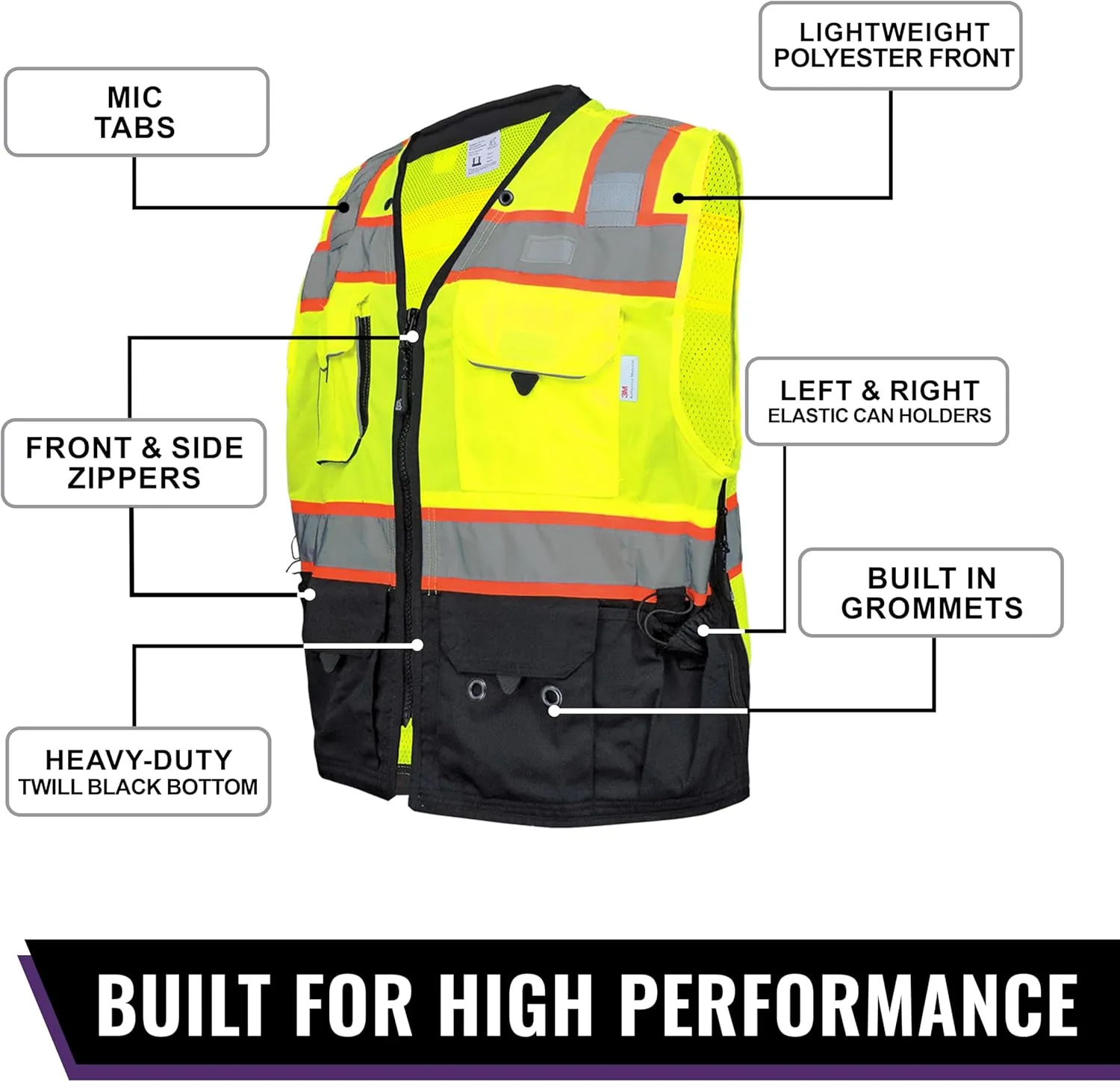 Global Glove GLO-099 Premium High-Visibility Surveyors Safety Vest, Lightweight and Breathable, Zipper Closure, 9 Pockets