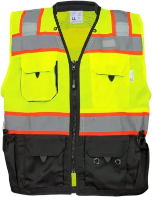 Global Glove GLO-099 Premium High-Visibility Surveyors Safety Vest, Lightweight and Breathable, Zipper Closure, 9 Pockets