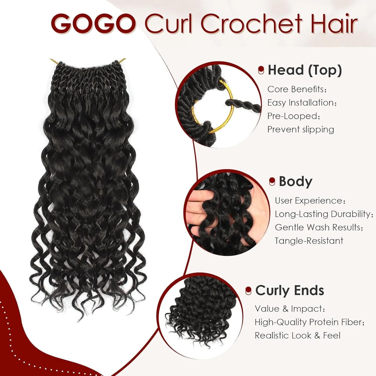 Gogo Curl Crochet Hair Pure Protein Fiber 10 Inch 8 Packs Pre Looped twisted Short Curly Crochet Hair for Women Deep Ocean Water Wave Beach Curl Twist Braiding Hair Extensions (10inch 1B)