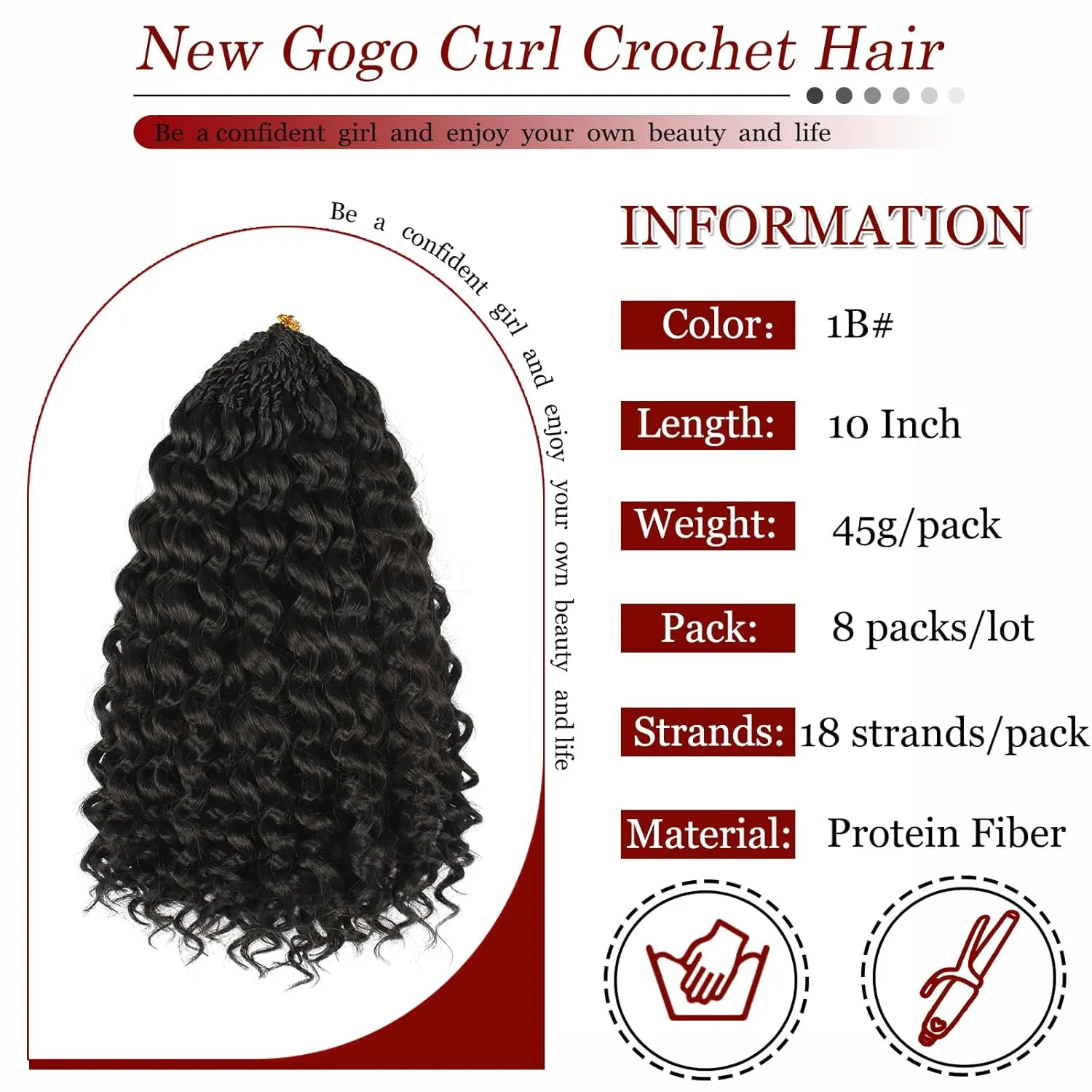 Gogo Curl Crochet Hair Pure Protein Fiber 10 Inch 8 Packs Pre Looped twisted Short Curly Crochet Hair for Women Deep Ocean Water Wave Beach Curl Twist Braiding Hair Extensions (10inch 1B)