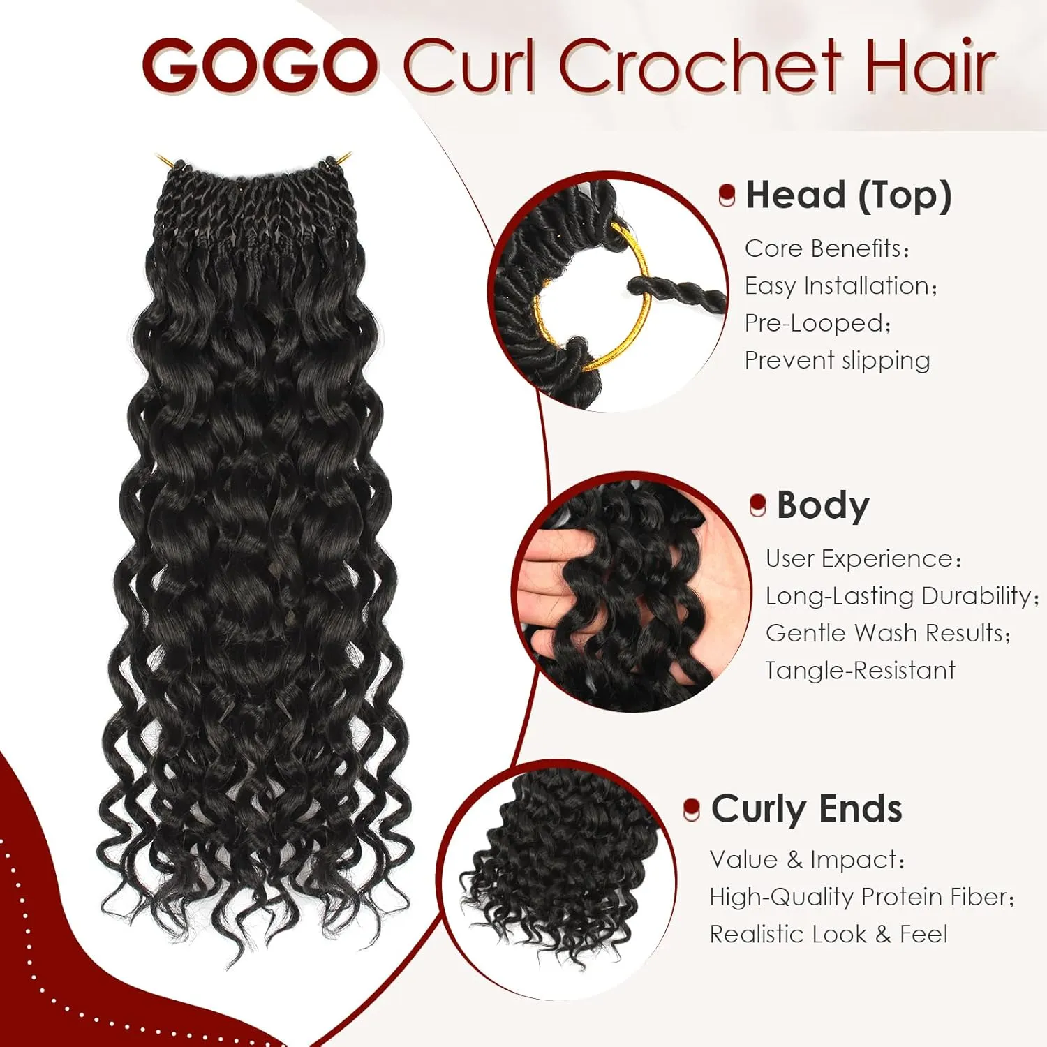 Gogo Curl Crochet Hair Pure Protein Fiber 12 Inch 8 Packs Pre Looped twisted Short Curly Crochet Hair for Women Deep Ocean Water Wave Beach Curl Twist Braiding Hair Extensions (12inch 1B)
