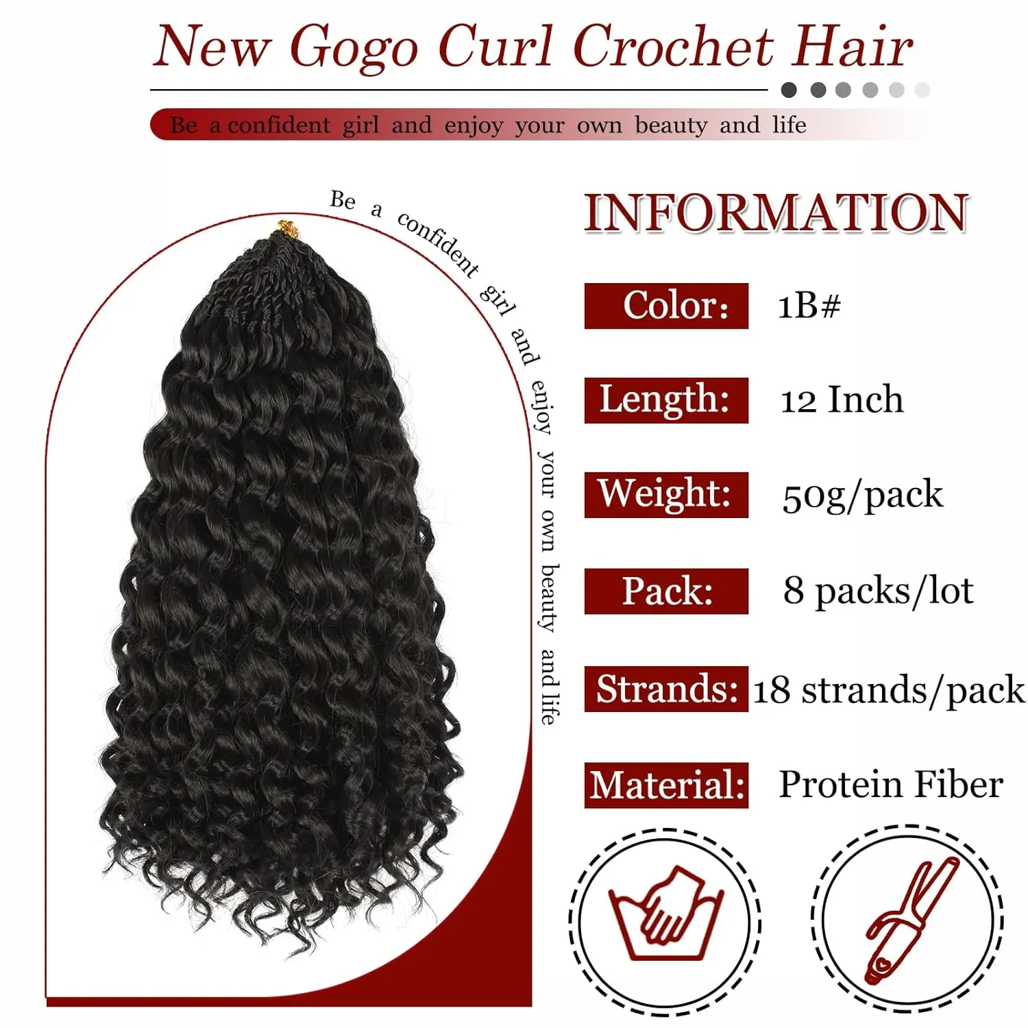 Gogo Curl Crochet Hair Pure Protein Fiber 12 Inch 8 Packs Pre Looped twisted Short Curly Crochet Hair for Women Deep Ocean Water Wave Beach Curl Twist Braiding Hair Extensions (12inch 1B)