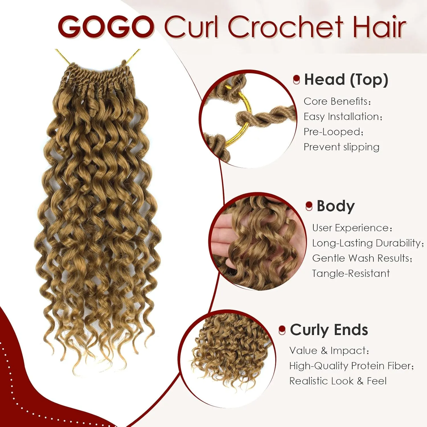 Gogo Curl Crochet Hair Pure Protein Fiber 12 Inch 8 Packs Pre Looped twisted Short Curly Crochet Hair for Women Deep Ocean Water Wave Beach Curl Twist Braiding Hair Extensions (12inch 27#)