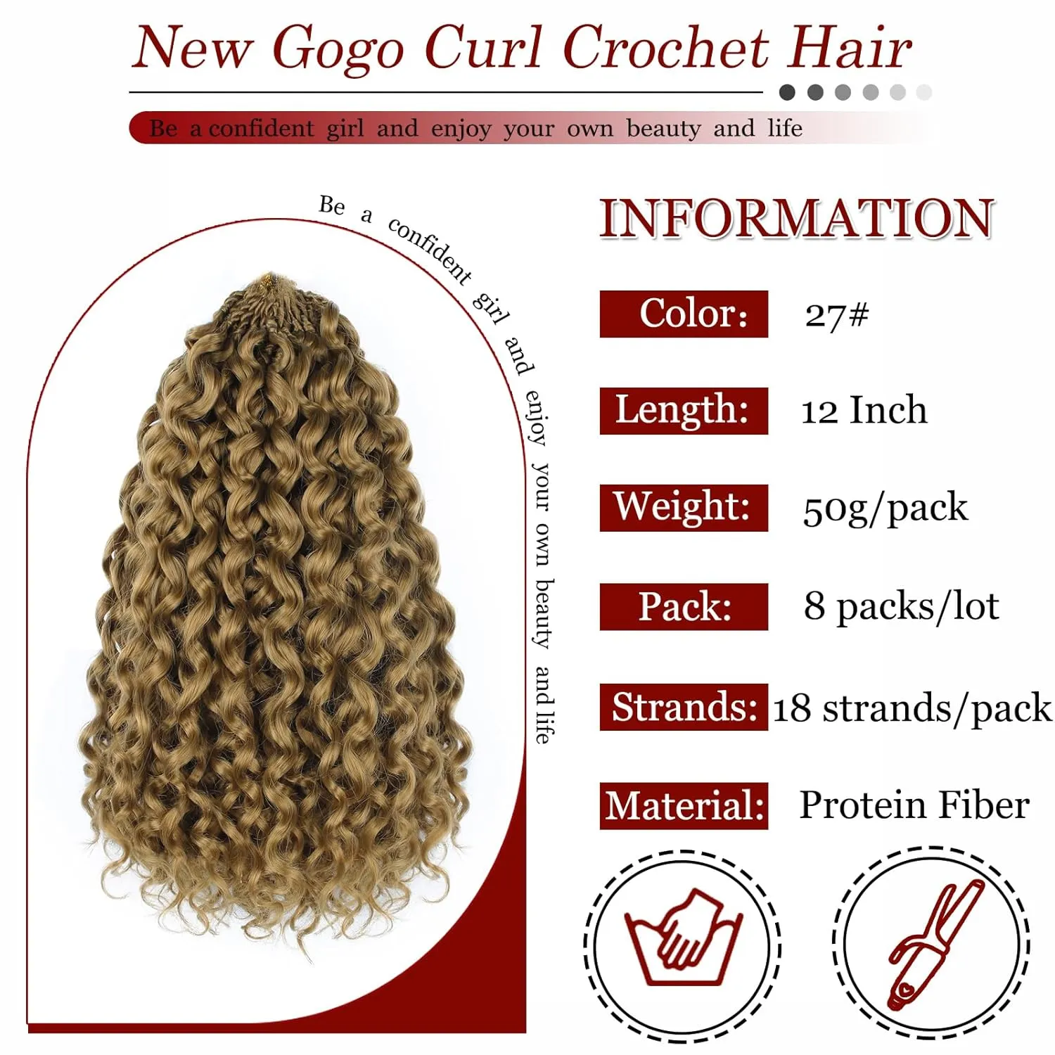 Gogo Curl Crochet Hair Pure Protein Fiber 12 Inch 8 Packs Pre Looped twisted Short Curly Crochet Hair for Women Deep Ocean Water Wave Beach Curl Twist Braiding Hair Extensions (12inch 27#)