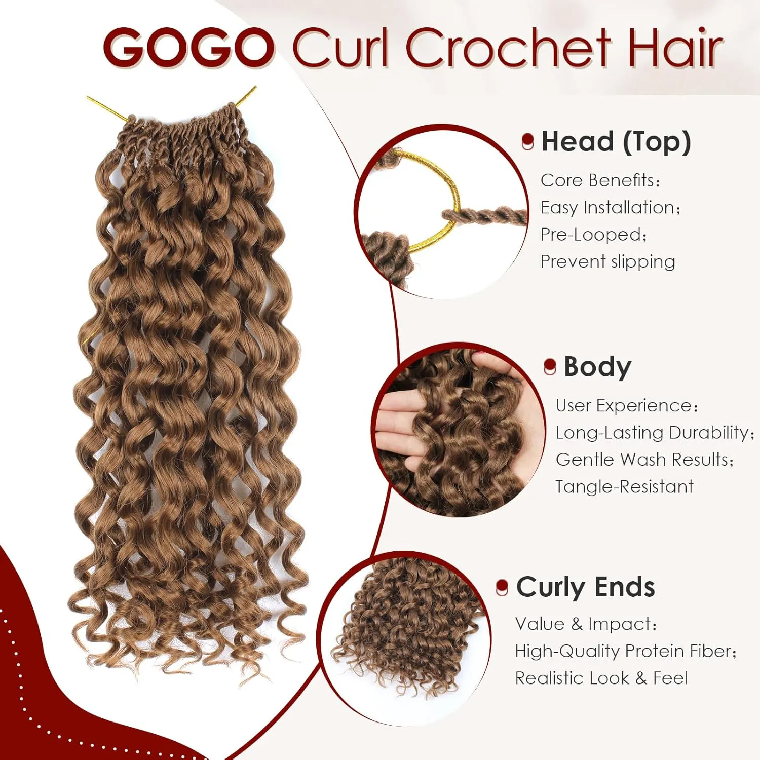 Gogo Curl Crochet Hair Pure Protein Fiber 12 Inch 8 Packs Pre Looped twisted Short Curly Crochet Hair for Women Deep Ocean Water Wave Beach Curl Twist Braiding Hair Extensions (12inch 30#)