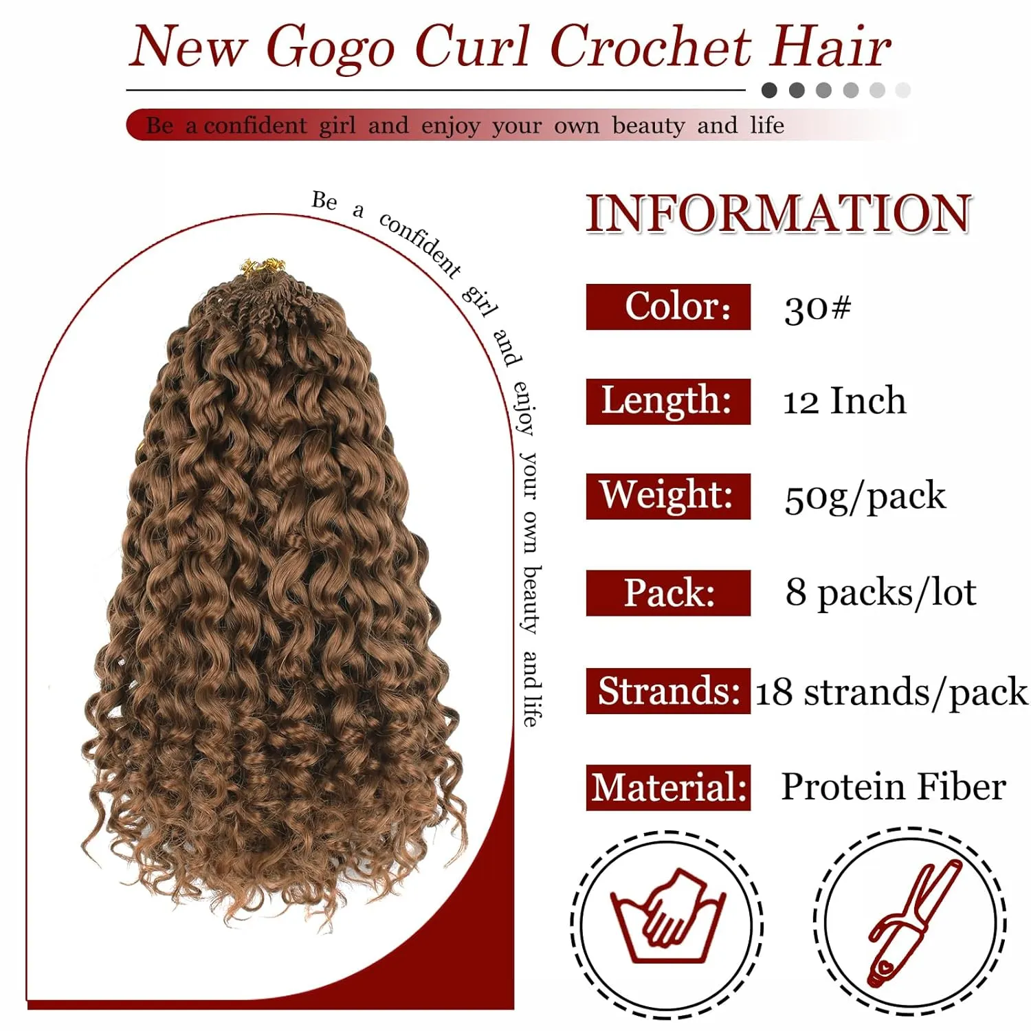 Gogo Curl Crochet Hair Pure Protein Fiber 12 Inch 8 Packs Pre Looped twisted Short Curly Crochet Hair for Women Deep Ocean Water Wave Beach Curl Twist Braiding Hair Extensions (12inch 30#)