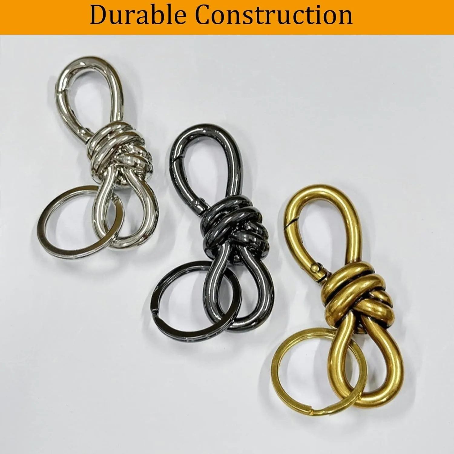 Gold Knot Carabiner, Heavy Duty Snap Hook Key Fob, Hardware Sliding Buckle, Twist Knot Clasp Bag Charm, Keychain Accessories Aesthetic(Set)