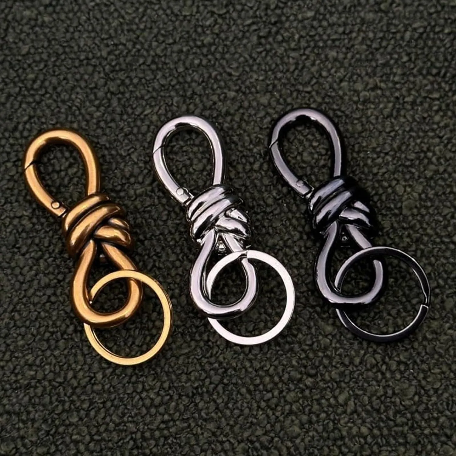 Gold Knot Carabiner, Heavy Duty Snap Hook Key Fob, Hardware Sliding Buckle, Twist Knot Clasp Bag Charm, Keychain Accessories Aesthetic(Set)