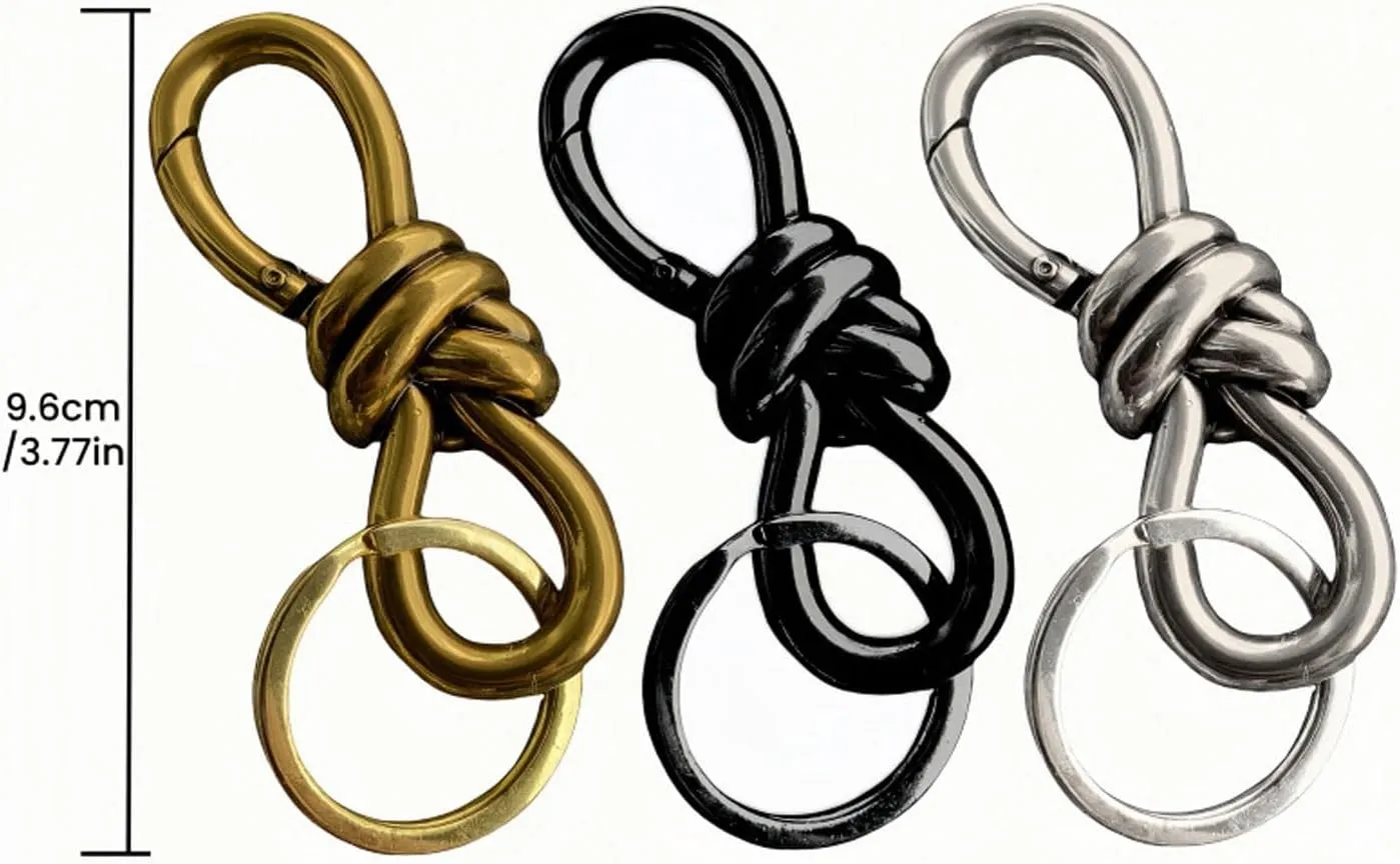 Gold Knot Carabiner, Heavy Duty Snap Hook Key Fob, Hardware Sliding Buckle, Twist Knot Clasp Bag Charm, Keychain Accessories Aesthetic(Set)
