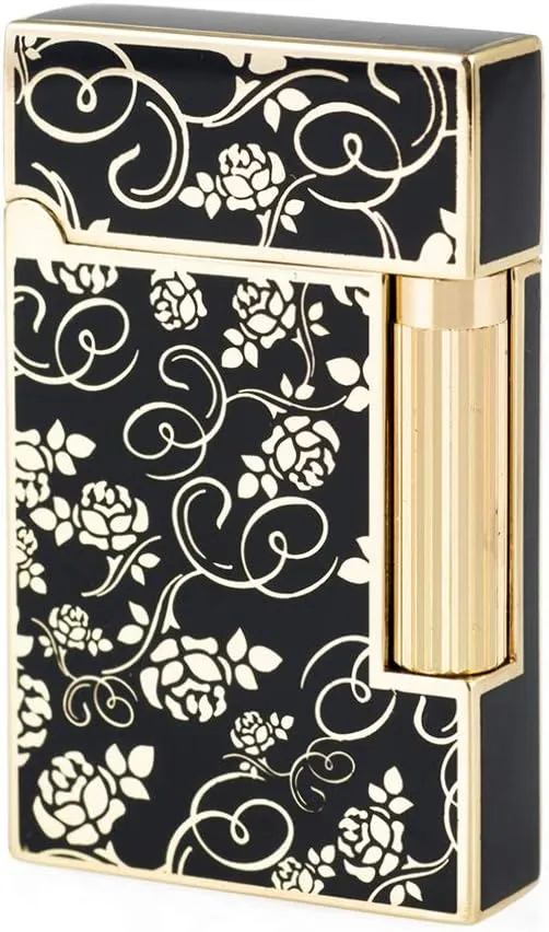 Gold Roses Flint Wheel Butane Gas Metal Soft Flame Lighter Refillable
